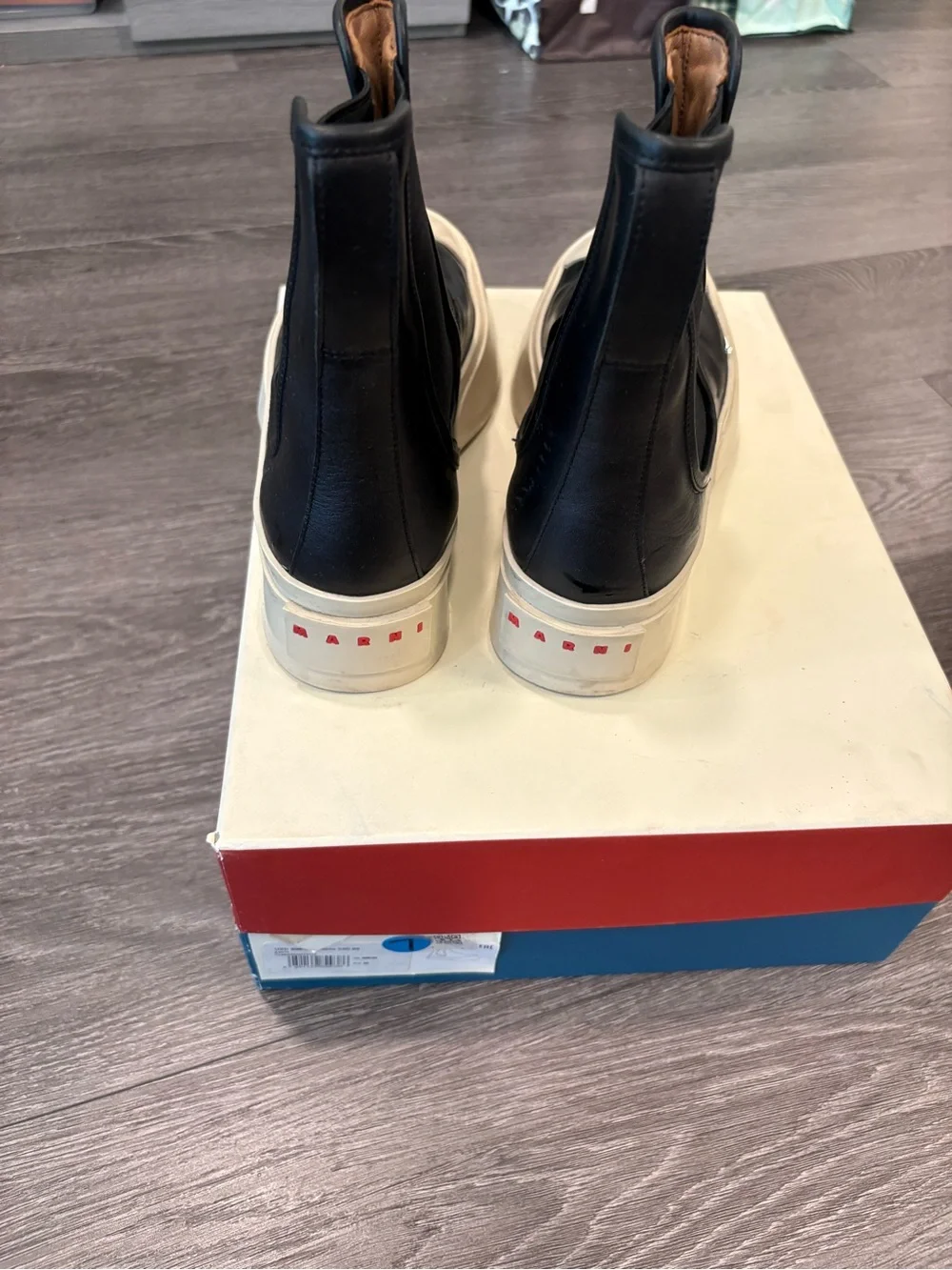 Marni Black Leather Platform Ankle Boots with Cream Platform